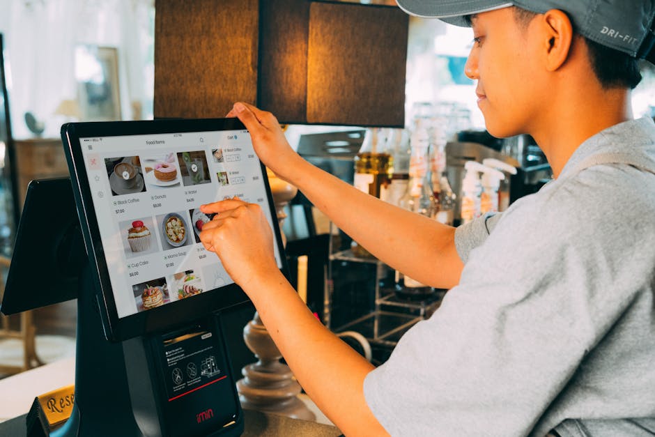 POS system touchscreen in salon setting