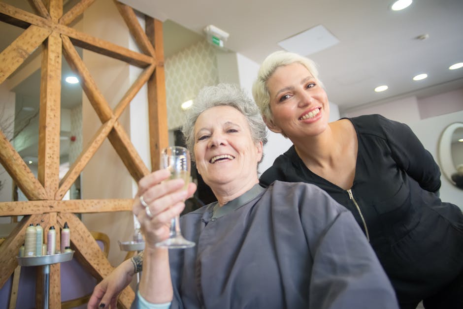 Happy client at hair salon after styling appointment